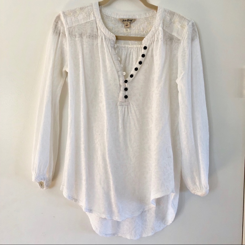 Lucky Brand White Boho Top, Size Sm